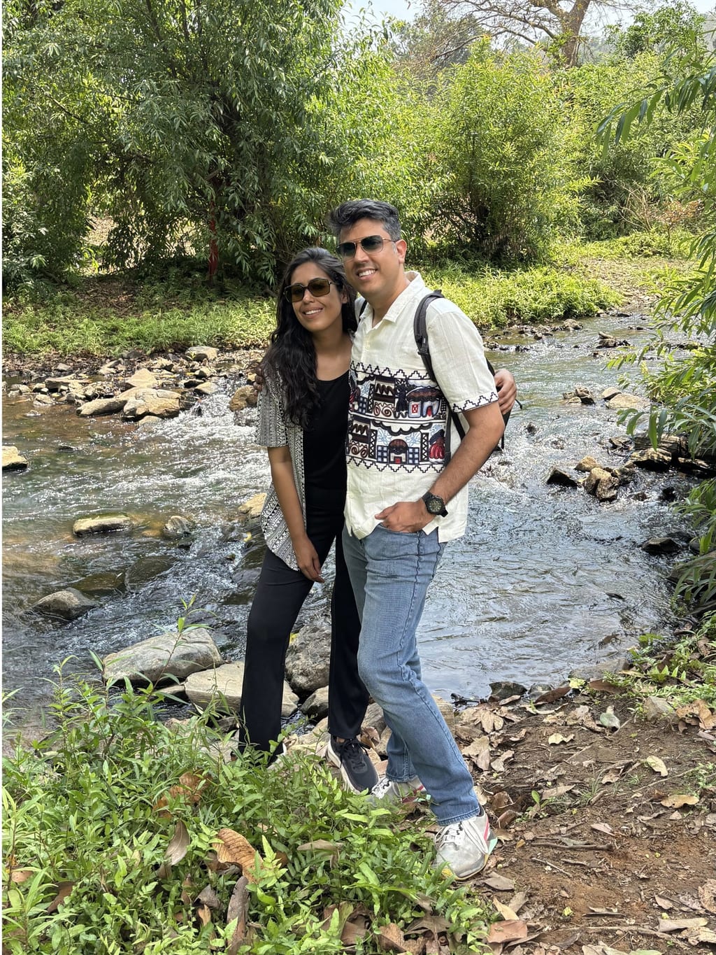 Shreya and Vickram at a stream